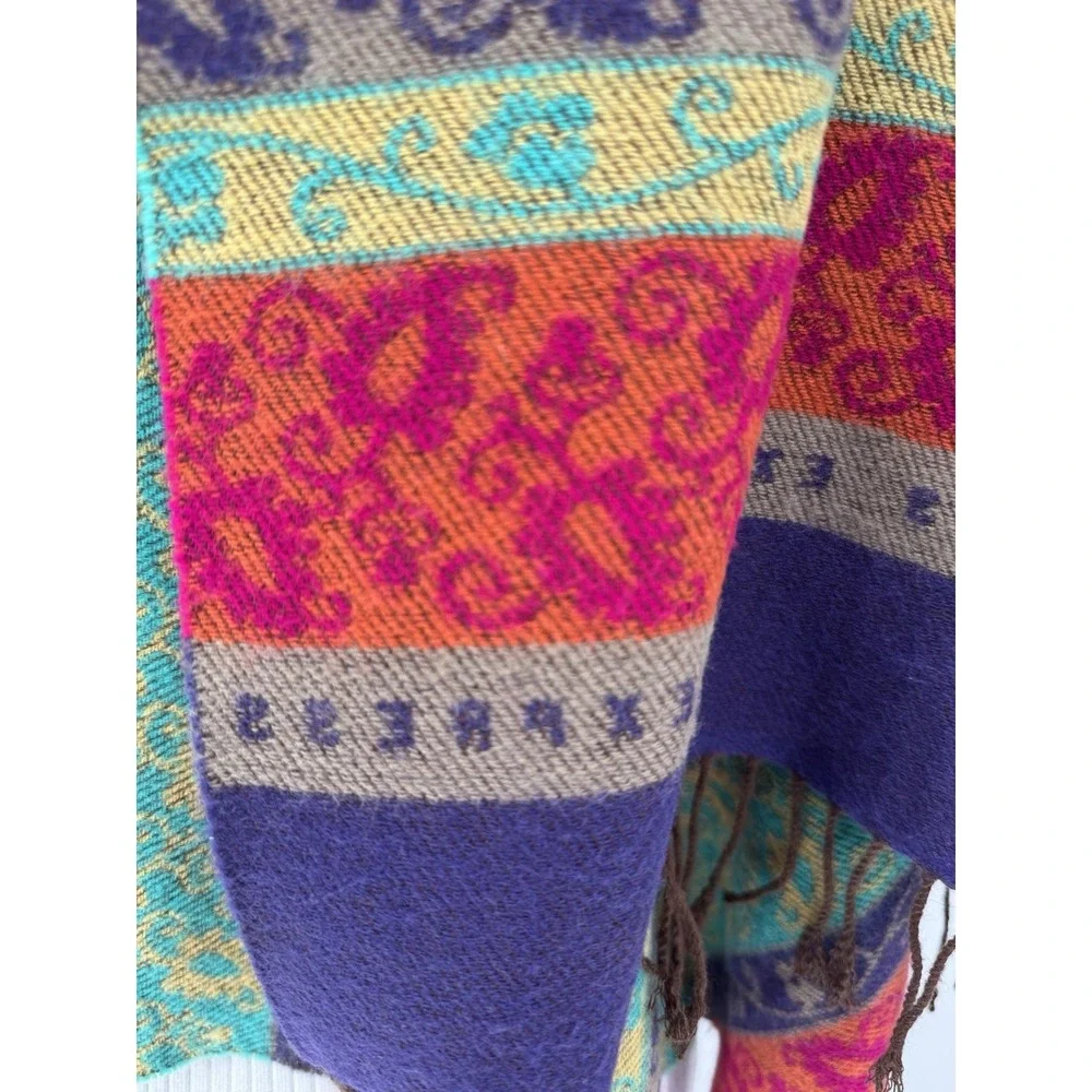Scarf Wrap Fringed Woven Jacquard Statement EXPRESS Logo